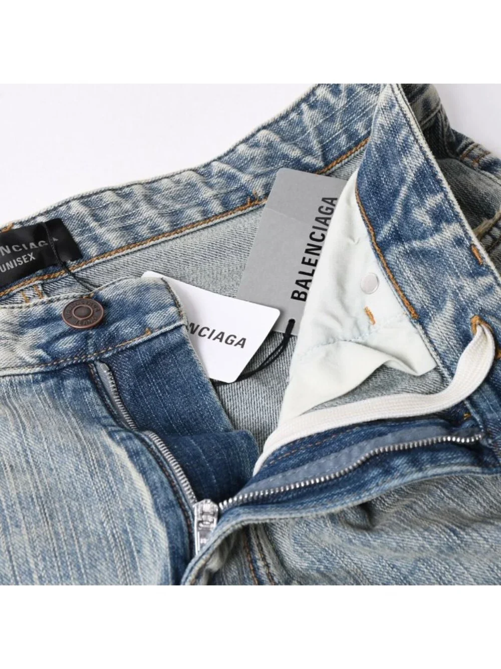 Balenciaga Baggy Wide Leg Denim Pants Indigo Blue Jeans Blanc